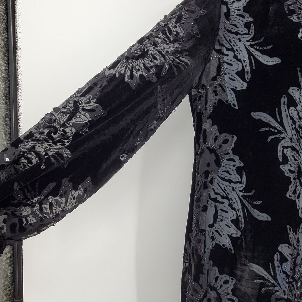 Vintage Cache Dress 8 Black Velvet Burnout Beaded Silk Whimsigoth Y2K Gothic - Picture 4 of 14